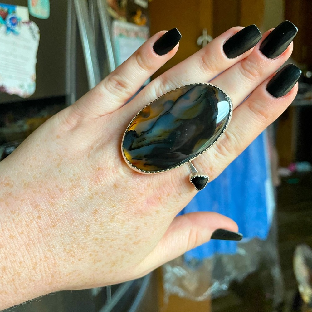 M&S Montana agate stamped sterling silver ring